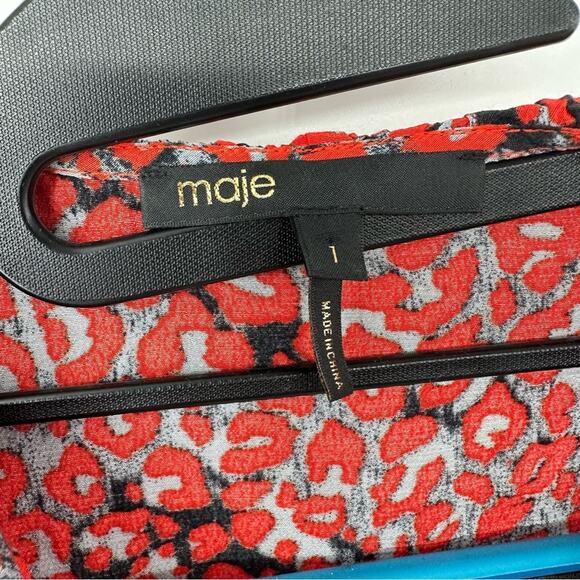 SALE!!! Maje Red Ruffle-trimmed Leopard-print Crepe Mini Wrap Dress - Picture 8 of 10